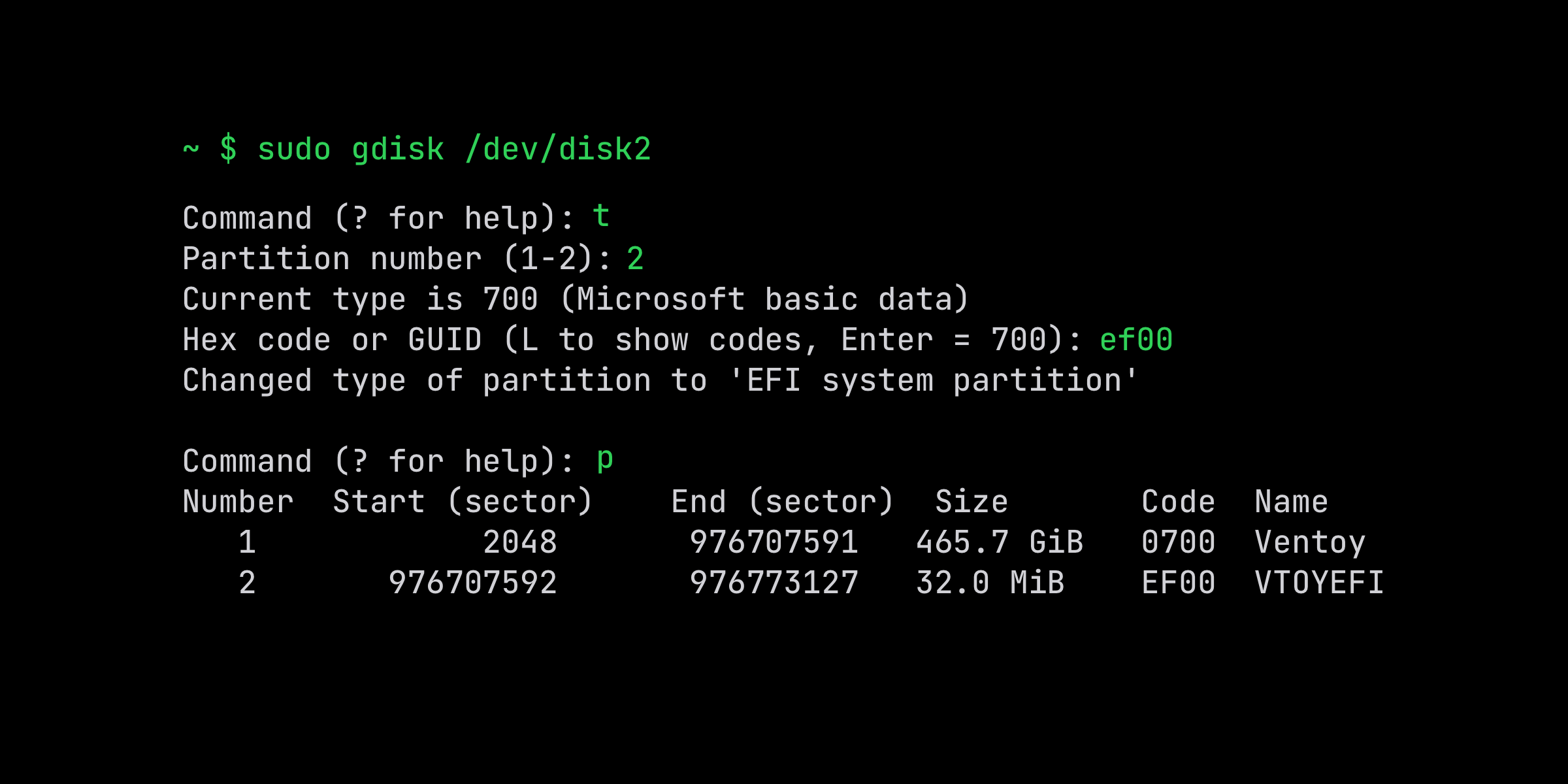 Change GPT Partition Type Code